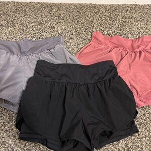 Set of 3 Women's Athletic Shorts - Black, Gray, Pink